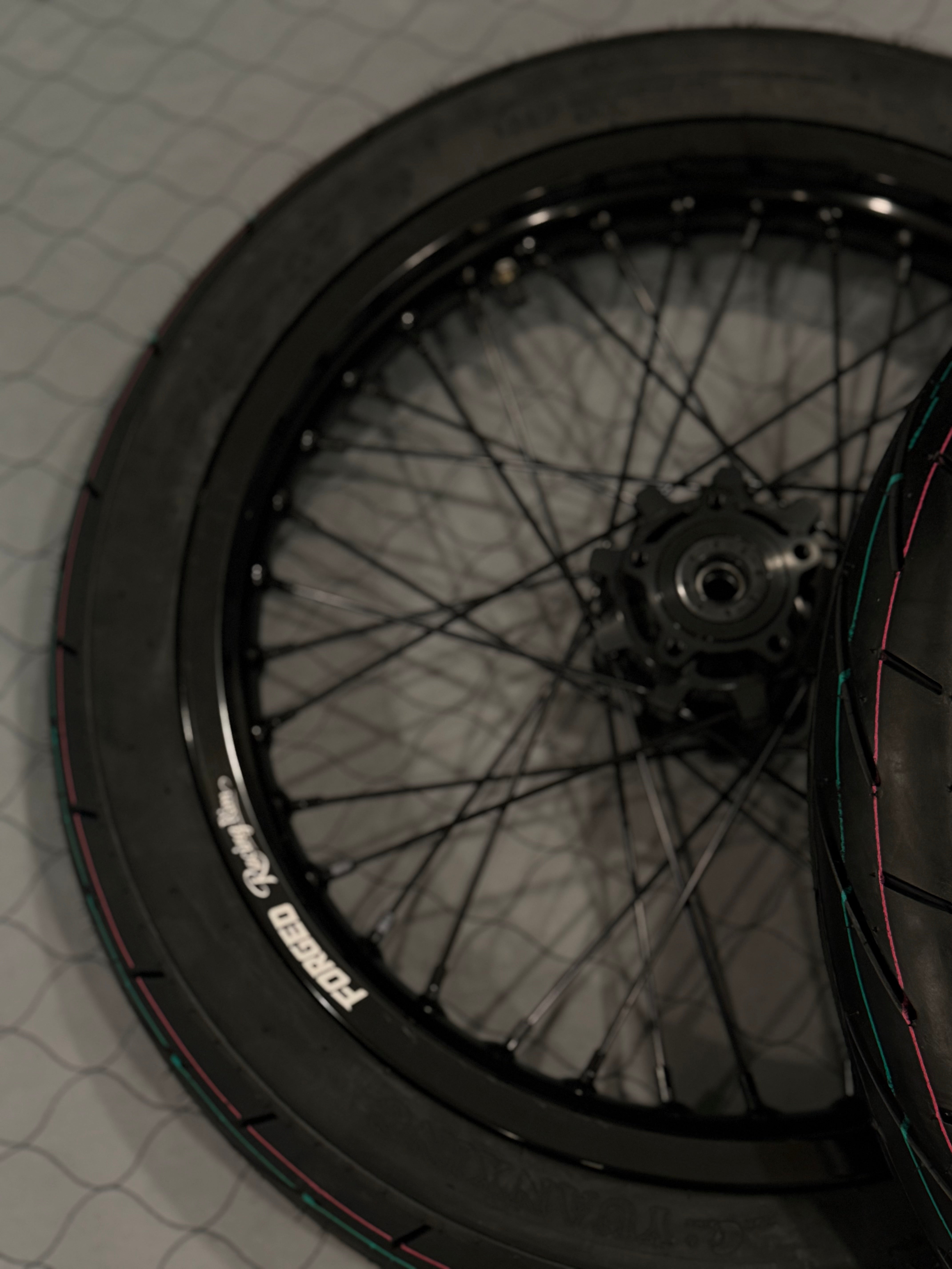 Surron Light Bee X / E-Ride Pro Supermoto Wheelset (Thick/Wide) - Chrome Silver / Gloss Black